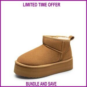 Women's Platform Ankle Boots Suede Leather Memory Foam Winter Snow Boots